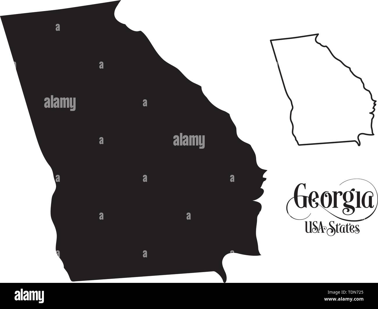 Karte der Vereinigten Staaten von Amerika (USA) Zustand von Georgia - Abbildung auf weißem Hintergrund. Stock Vektor