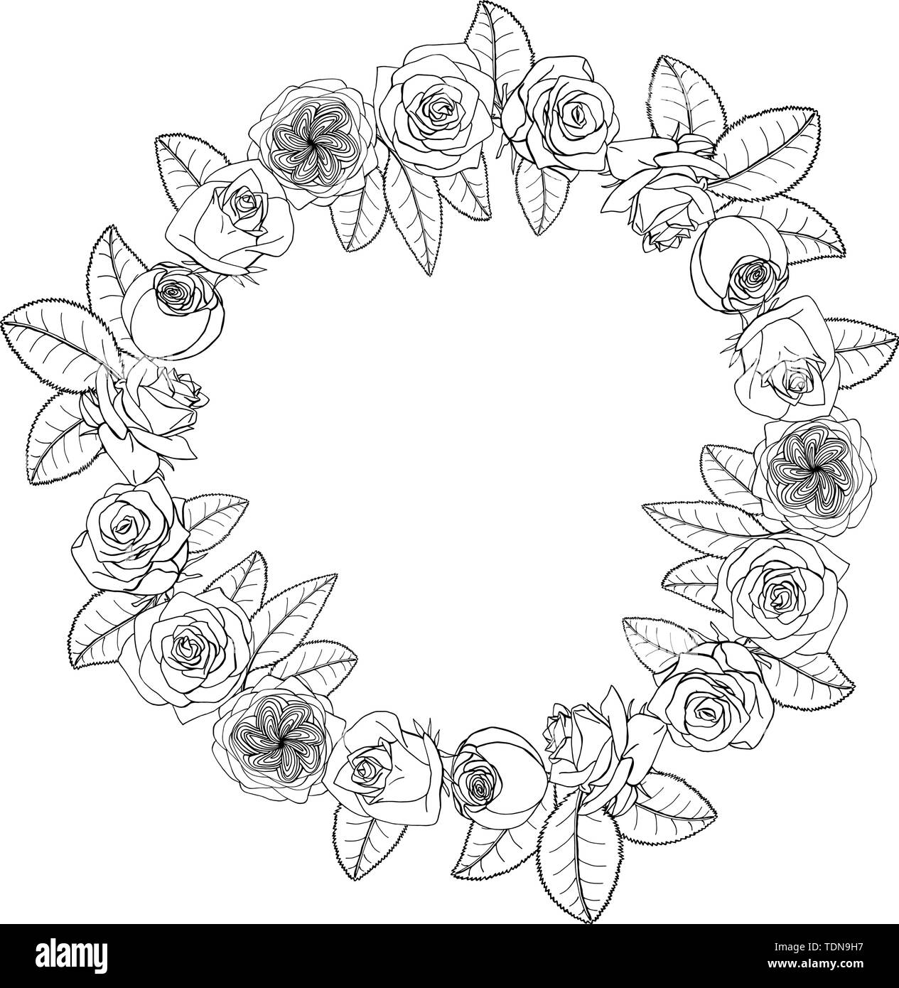 Hand gezeichnet Doodle style rose Blumen Kranz. Floral Design Element. auf weißem Hintergrund. Vektor illustration Stock Vektor