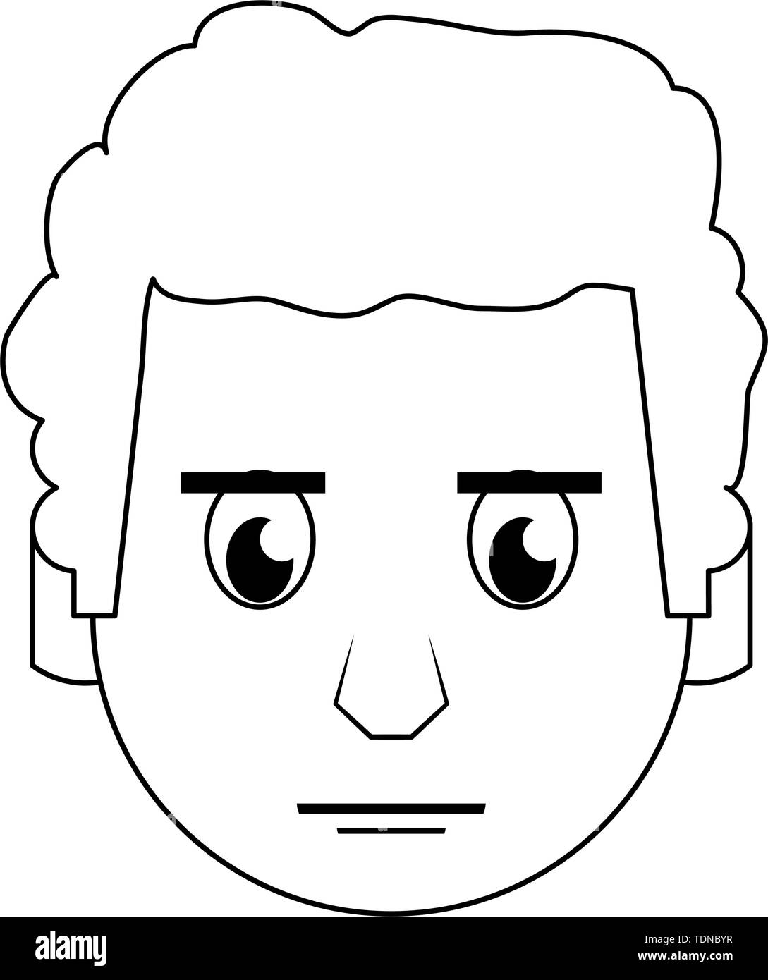Mann Gesicht Kopf Charakter Karikatur in Schwarz und Weiß Stock Vektor