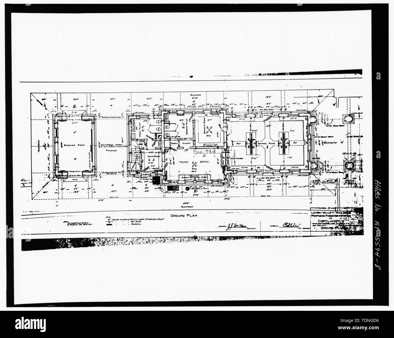 Kopie der ursprünglichen Zeichnung Datum unbekannt GRUNDRISS - Lehigh Valley Railroad Station, 7 South Avenue, Cortland, Cortland County, NY Stockfoto