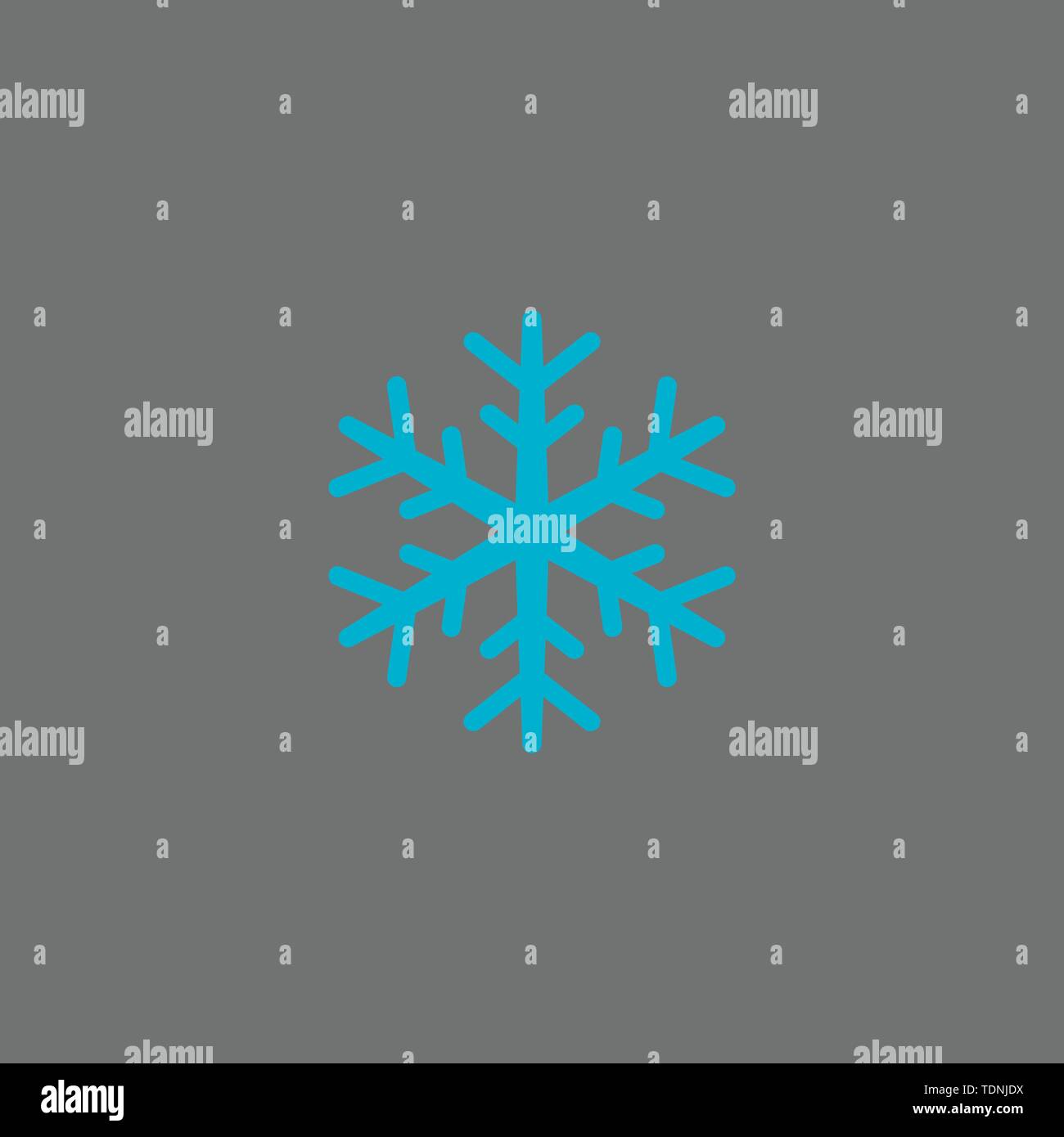 Blaue flache Schneeflocke. Symbole isoliert auf einem grauen Hintergrund. Schnee Piktogramm. Winter Symbol. Vektorgrafiken Illustrationen. Element für Ihr Design. Stock Vektor