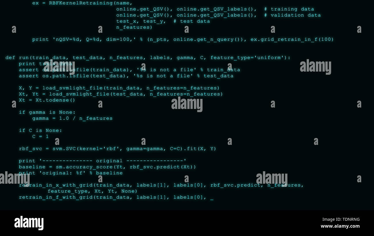 3D-Hacking code data flow Stream auf Schwarz. Bildschirm mit der Eingabe Codierung Symbole Stockfoto