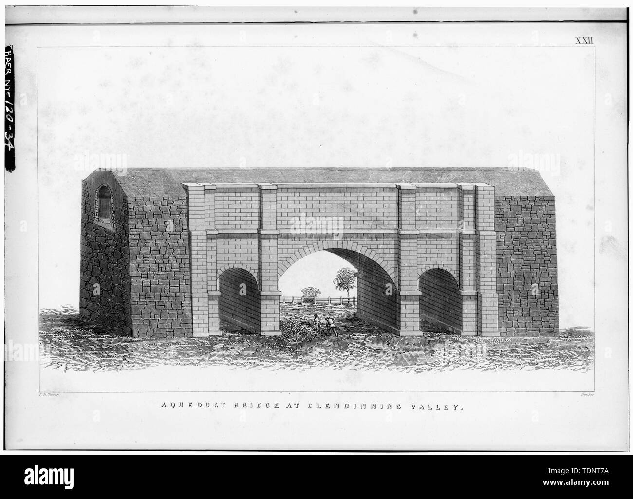 Fotokopiert Oktober 1976 von b. w. Tower, Abbildungen der Croton Aqueduct, New York, Wiley und Putnam, 1843. Aquädukt bei Jim Clendinning Tal, GESCHÄFTSDELEGATIONEN XXII, Seite 114. - Alte Croton Aqueduct, New York City, New York County, NY Stockfoto