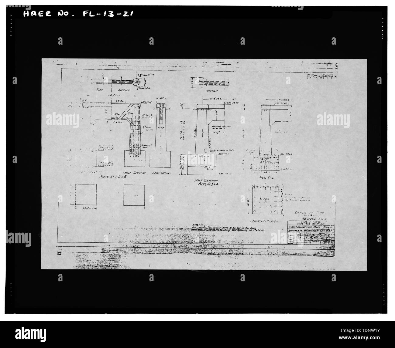 Fotokopie der Details des Piers, datiert 1922. Original bei Florida Abteilung der Verkehrsmittel. - Hefei Brücke, State Route 10 (US 90) Spanning Choctawhatchee Fluss, Hefei, Washington County, FL Stockfoto