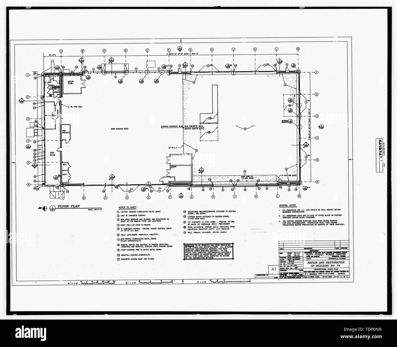 Kopie der Zeichnung (dieses Foto ist ein 8 x 10 Kopieren eines 8 x 10 Negativ; 1993 ursprüngliche architektonische Zeichnung in Gebäude Nr. 458 entfernt, NAS Pensacola, Florida) REPARATUR UND RESTAURATION von Gebäude Nr. 74, architektonische Grundriss, Blatt 5 von 17 U.S. Naval Air Station, Wasserflugzeug Hangar, 521 South Avenue, Pensacola, Escambia County, FL Stockfoto