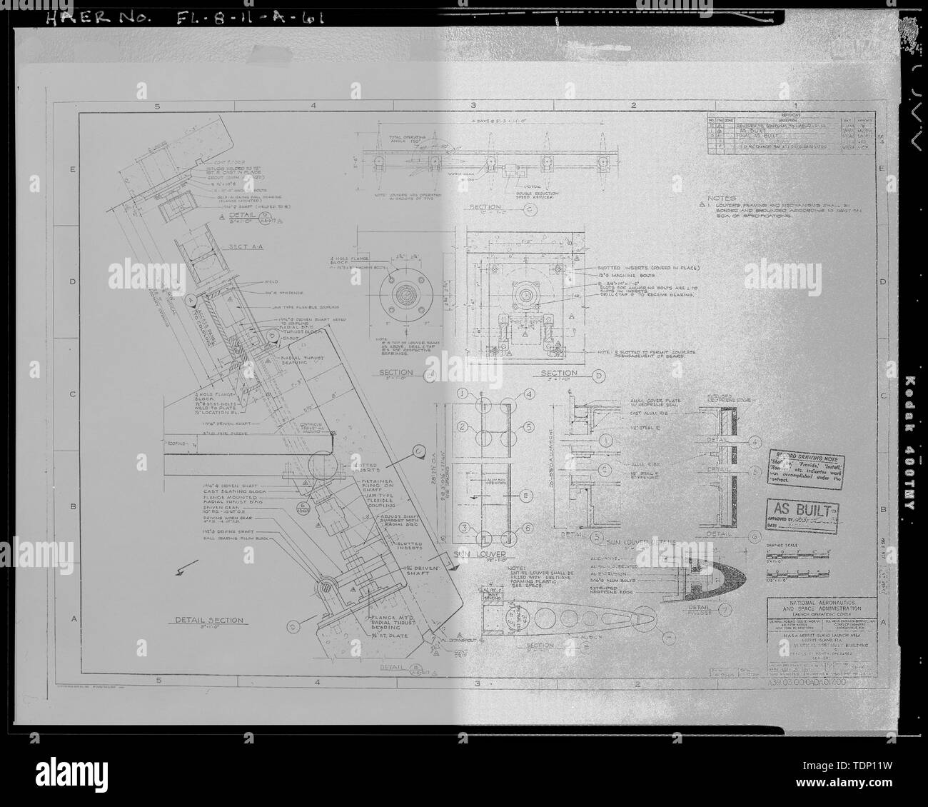 Kopie der Zeichnung. LAUNCH COMPLEX 39. NASA, John F. Kennedy Space Center, Florida. File Nummer 203-100, Urbahn-Roberts - Seelye-Moran, Oktober, 1963. LCC DETAILS VON FREMDKRAFTBETÄTIGTEN Lamellen. Blatt 29-54 - Cape Canaveral Air Force Station, Launch Complex 39, Launch Control Center, LCC-Straße, östlich von Kennedy Parkway North, Cape Canaveral, Brevard County, FL Stockfoto