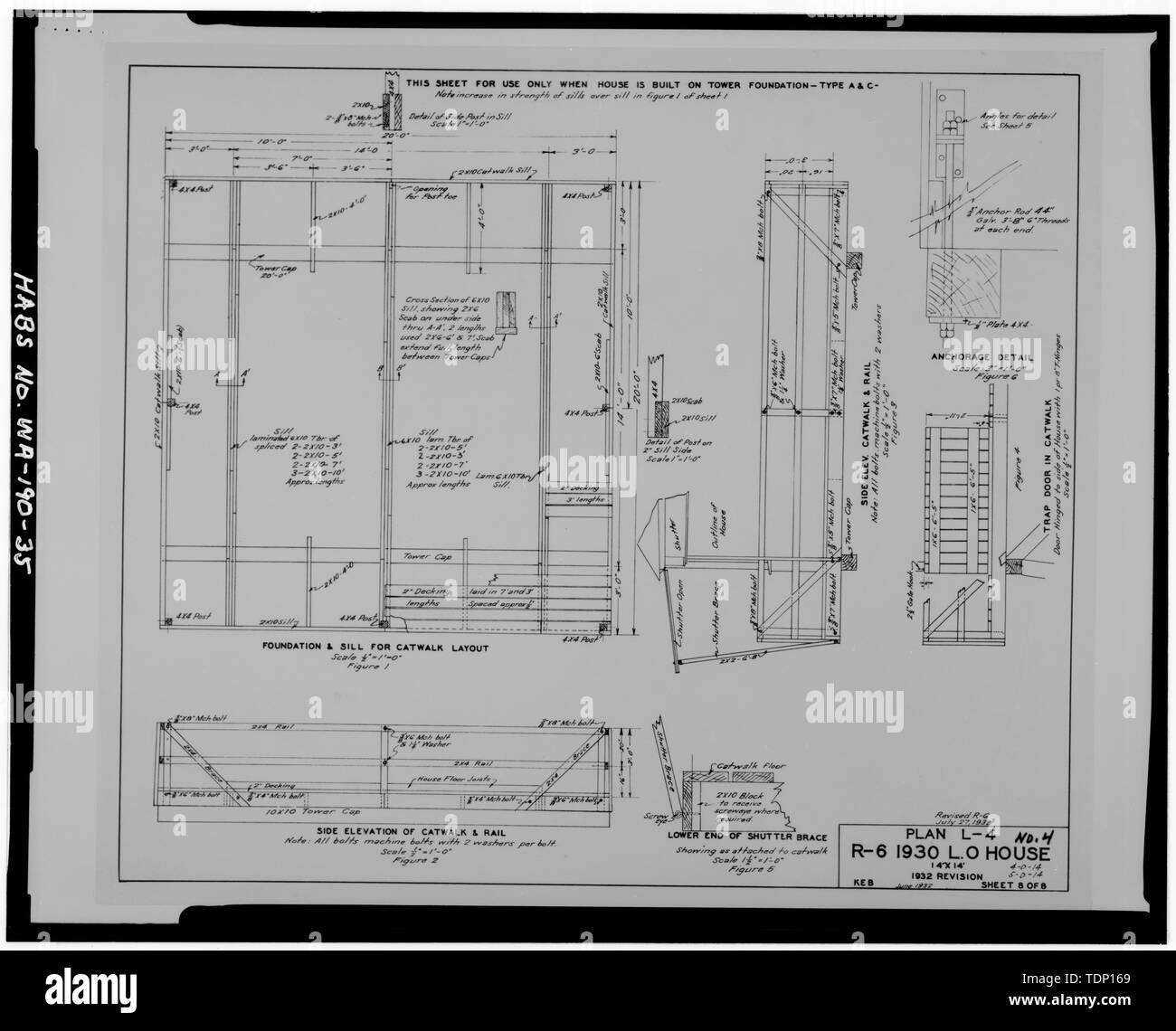 Kopie der Zeichnung STANDARD PLAN L-4, Blatt 8 von 8; CATWALK - Suntop Lookout, Forststraße 510, Mt. Baker-Snoqualmie National Forest, Greenwater, Pierce County, WA; Banken, K E Stockfoto