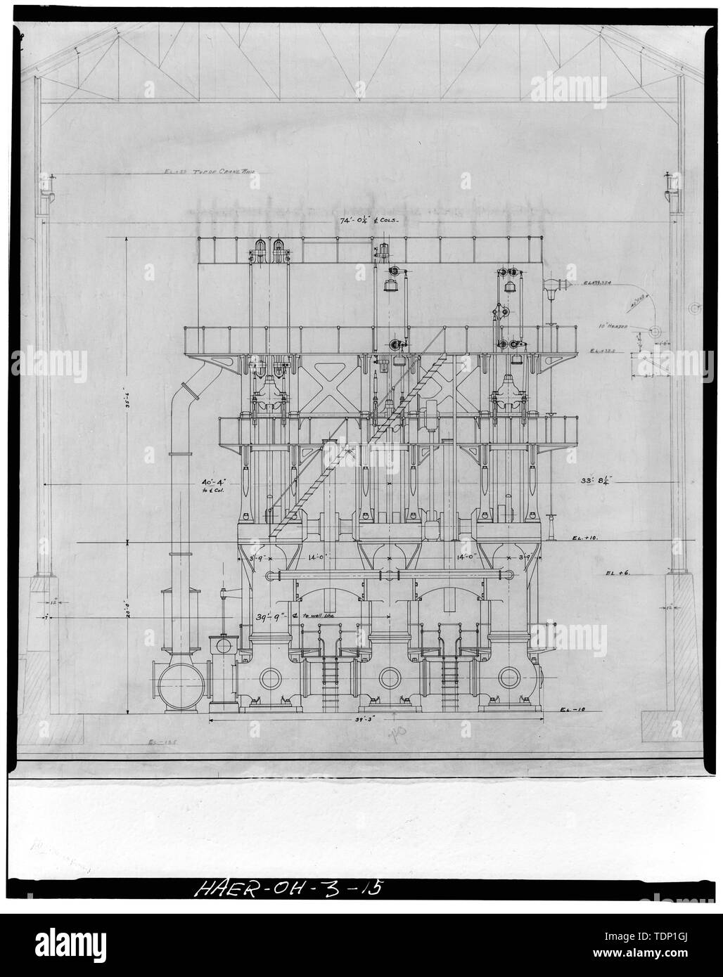 Fotokopie der technischen Zeichnung F-790 in Dateien von Utilities Engineering Dateien in Cleveland der Allis-Chambers Dampfmaschine. Diese Seite Höhe des Motors in der Division Avenue Pflanze ist die letzte Zeichnung in der Existenz. Der Motor wurde demontiert. Datum der Zeichnung ist 1914. - Abteilung Avenue Pumpstation und Filteranlage, West 45th Street und Division Avenue, Cleveland, Cuyahoga County, OH Stockfoto