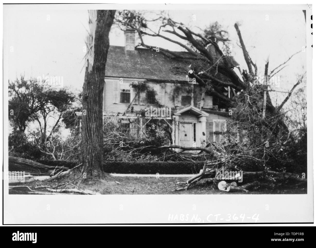 Fotokopie des erweiterten Snapshot nach hurricance von 1938 berücksichtigt. Fotograf nicht bekannt. - Dr. Augustus Eliot House, 500 Main Street, Old Saybrook, Middlesex County, CT Stockfoto