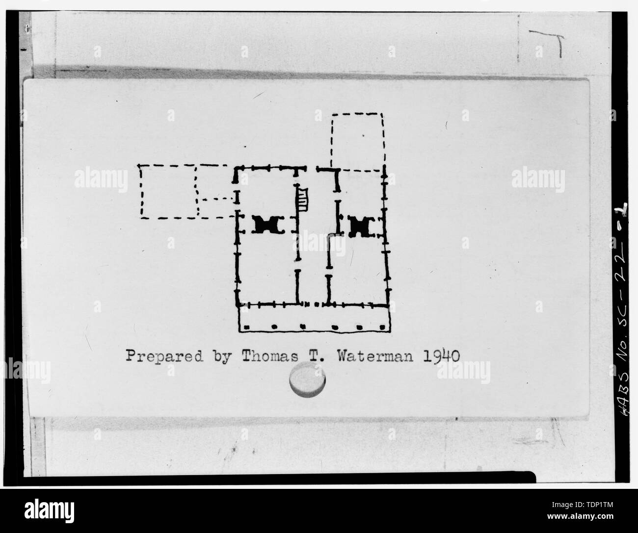 Fotokopie der Grundriss, aus einer Skizze in den vierziger HABS Index Card - Pooshee Plantation House, Pinopolis, Berkeley County, SC Stockfoto