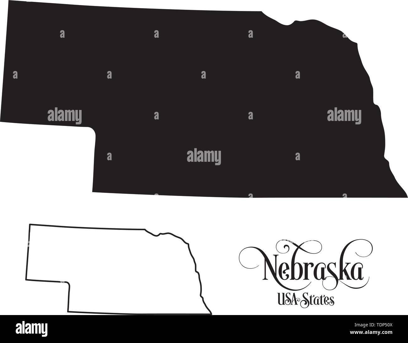 Karte der Vereinigten Staaten von Amerika (USA) Zustand von Nebraska - Abbildung auf weißen Hintergrund. Stock Vektor