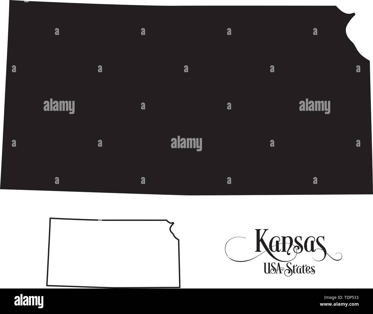 Karte der Vereinigten Staaten von Amerika (USA) Zustand von Kansas - Abbildung auf weißem Hintergrund. Stock Vektor