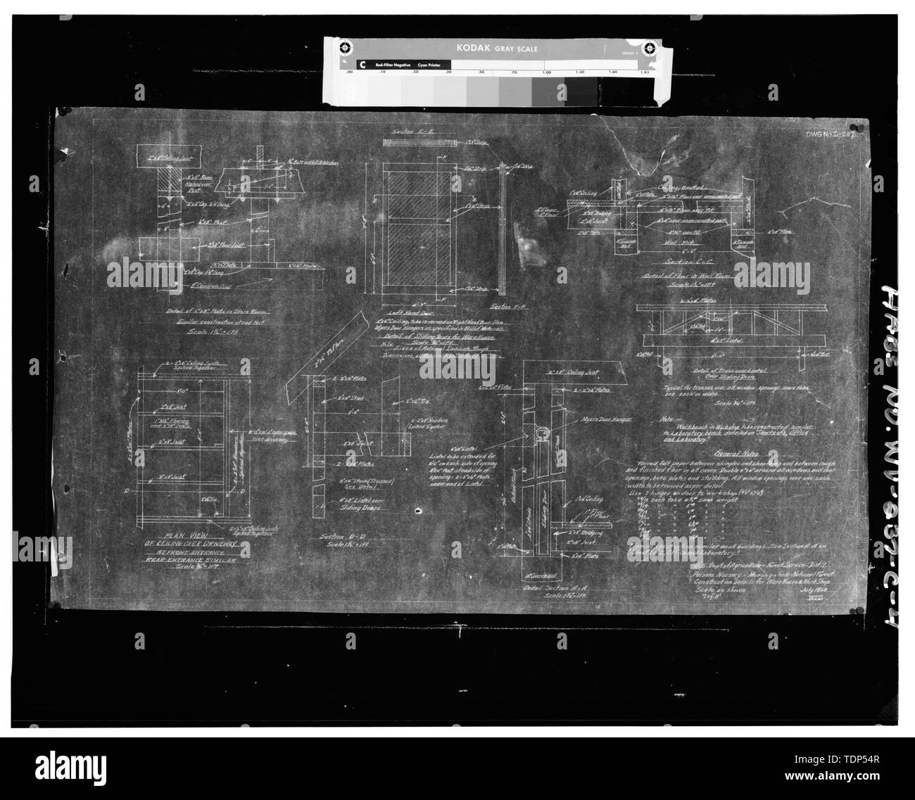 Foto Kopie des blauen Blatt drucken, (original in Forest Service Office, Elkins, WV), W. I. Doty, Verfasser der Stellungnahme, Juli, 1928. Bau DETAILS ZUM WORKSHOP - Lager. - Parsons, Babysitting-Service, Workshop-Warehouse, Südseite der U.S. Highway 219, Pastoren, Tucker County, WV Stockfoto