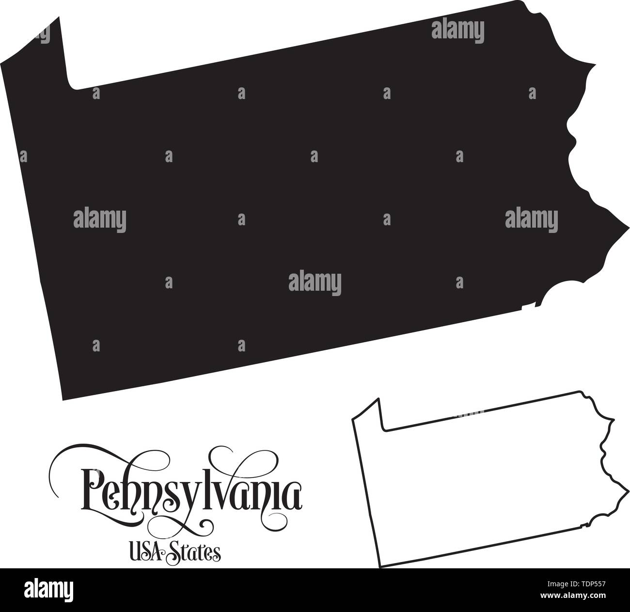 Karte der Vereinigten Staaten von Amerika (USA) Zustand von Pennsylvania - Abbildung auf weißem Hintergrund. Stock Vektor