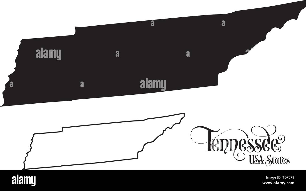 Karte der Vereinigten Staaten von Amerika (USA) Zustand von Tennessee - Abbildung auf weißem Hintergrund. Stock Vektor