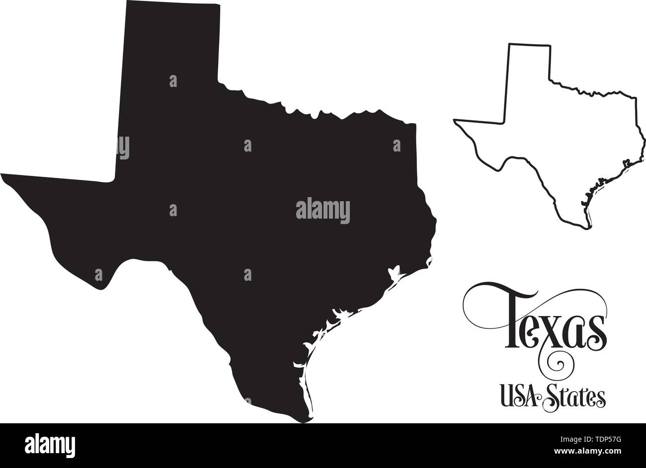 Karte der Vereinigten Staaten von Amerika (USA) Zustand von Texas - Abbildung auf weißem Hintergrund. Stock Vektor