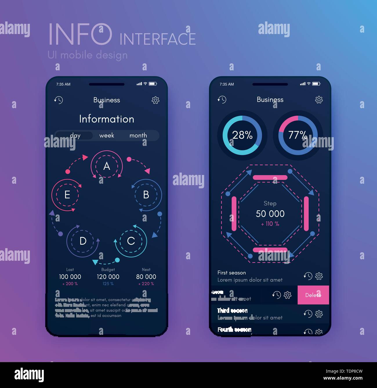 Vektorgrafiken mobile Infografiken mit drei und fünf Optionen. Vorlage für die Erstellung von mobilen Anwendungen, Workflow Layout, Schaltplan, Banner, Web Stock Vektor