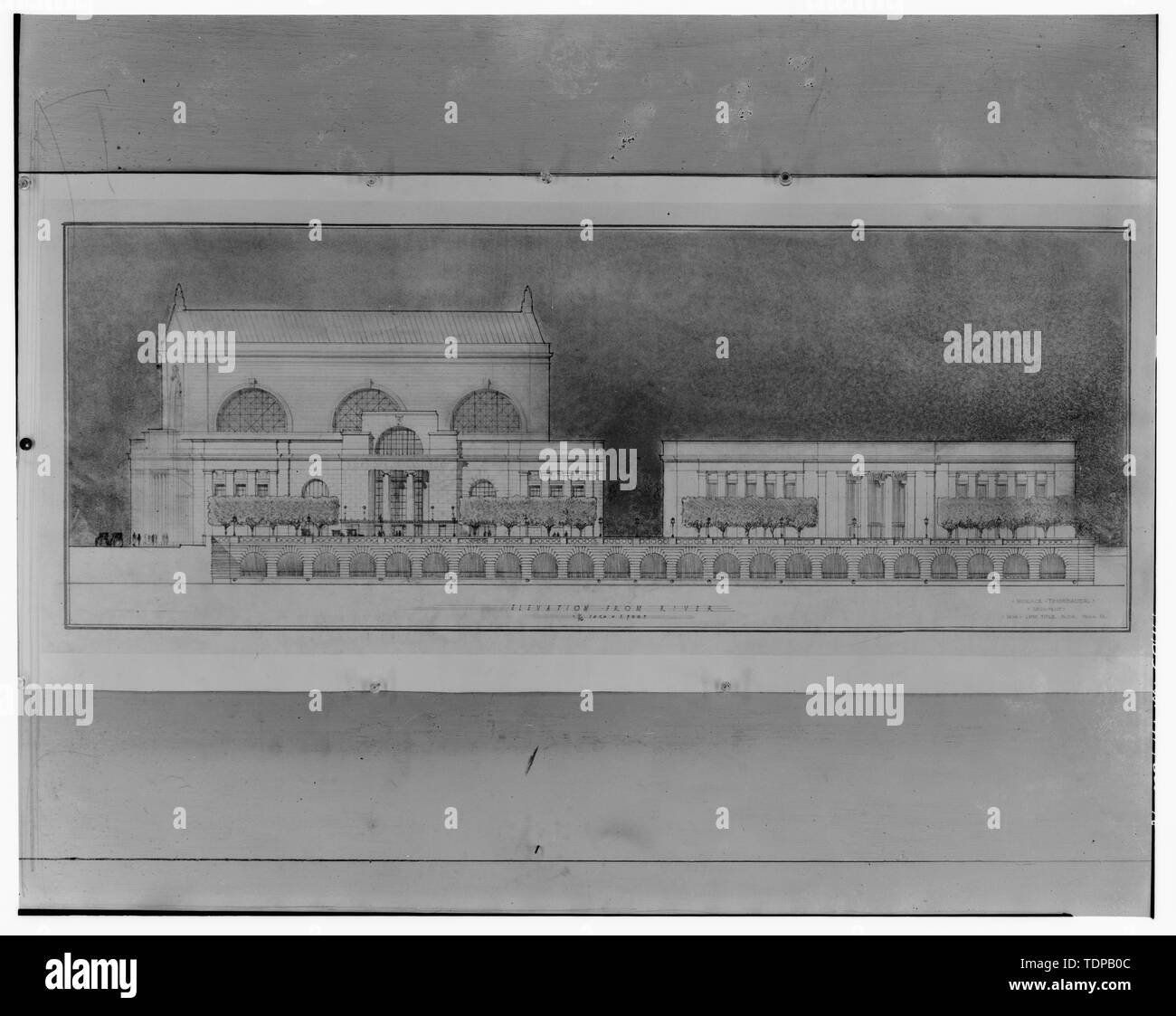 Kopie der Zeichnung (Original in B und O. Dateien) DESIGN FÜR EINE NEUE STATION, VORGESCHLAGEN VON HORACE TRUMBAUER - Baltimore und Ohio Railroad Station, 24 und der Chestnut Street, Philadelphia, Philadelphia County, PA Stockfoto
