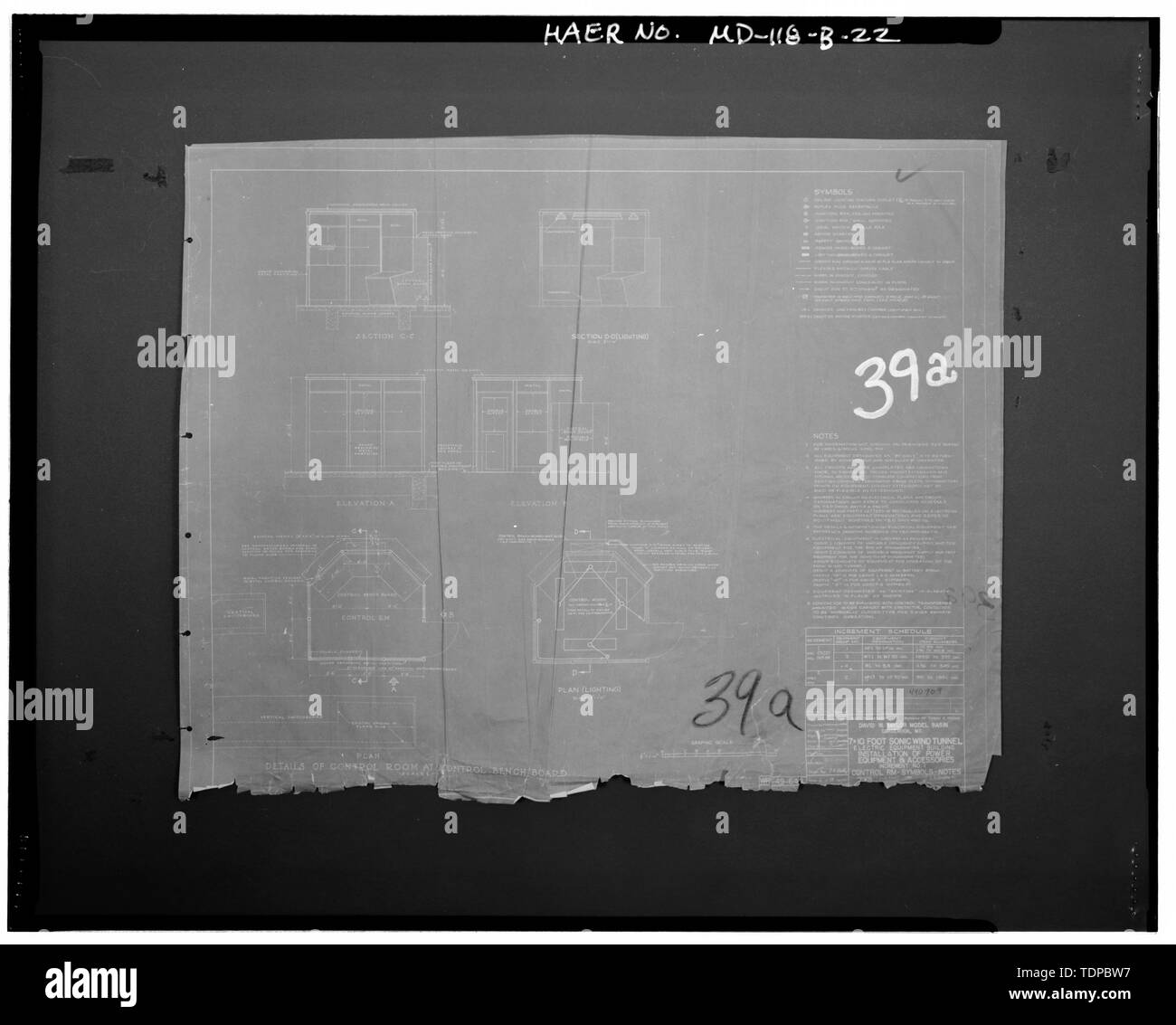 Kopie der Zeichnung (Original im Besitz der Naval Surface Warfare Center Carderock Division, Bethesda, MD) 7 X 10 FUSS SONIC WIND TUNNEL, DIE INSTALLATION VON POWER EQUIPMENT UND ZUBEHÖR, 1950 - Naval Surface Warfare Center, Transsonischen Windkanal Gebäude, begrenzt von Clara Barton Parkway und McArthur Boulevard, Silver Spring, Montgomery County, MD; US-Navy: R. Christopher Goodwin und Associates, Incorporated, Auftragnehmer; Melhuish, Geoffrey Eden, Projektleiter; Kluge, Harriet, Fotograf Stockfoto