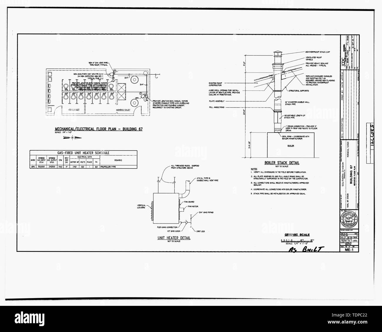 Kopie der Zeichnung (dieses Foto ist ein 8 x 10 Kopieren eines 8 x 10 Negativ; 1916 architektonische Zeichnung an NAS Pensacola, Florida, Gebäude Nr. 458) Gebäude Nr. 67 MECHANISCHE UND ELEKTRISCHE GRUNDRISS, BLATT 12 VON 34 entfernt. - U.S. Naval Air Station, öffentliche Toiletten, South Avenue, Pensacola, Escambia County, FL Stockfoto