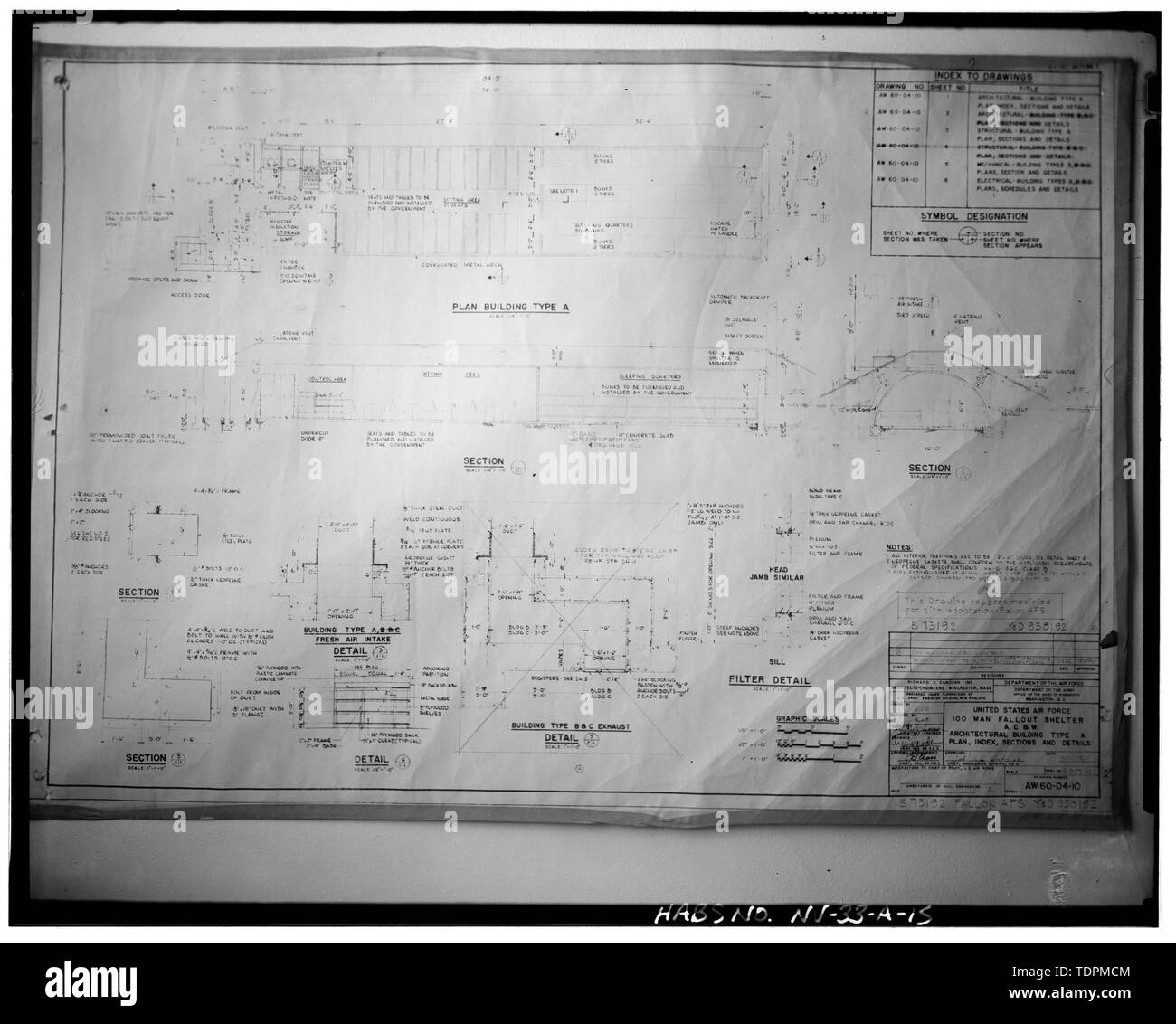 Foto von Architektonische Baupläne. - Naval Air Station Fallon, 100-man Fallout Shelter, 800 Komplexe, aus Carson Straße in der Nähe der Kreuzung von Weide und Berney Straßen, Fallon, Churchill Grafschaft, NV Stockfoto