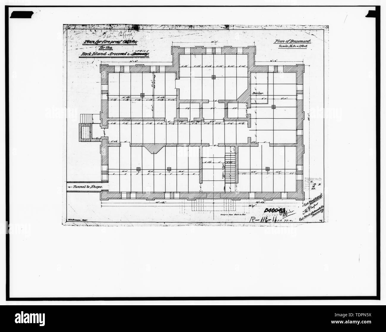 Foto von Zeichnung in Besitz von Engineering plant und Services Division, Rock Island Arsenal. Keller PLAN, 1885. DELINEATOR-W. OTTO GRONEN. - Rock Island Arsenal, Gebäude Nr. 360, Gillespie Avenue zwischen der Rodman Avenue und der North Avenue, Rock Island, Rock Island County, IL Stockfoto