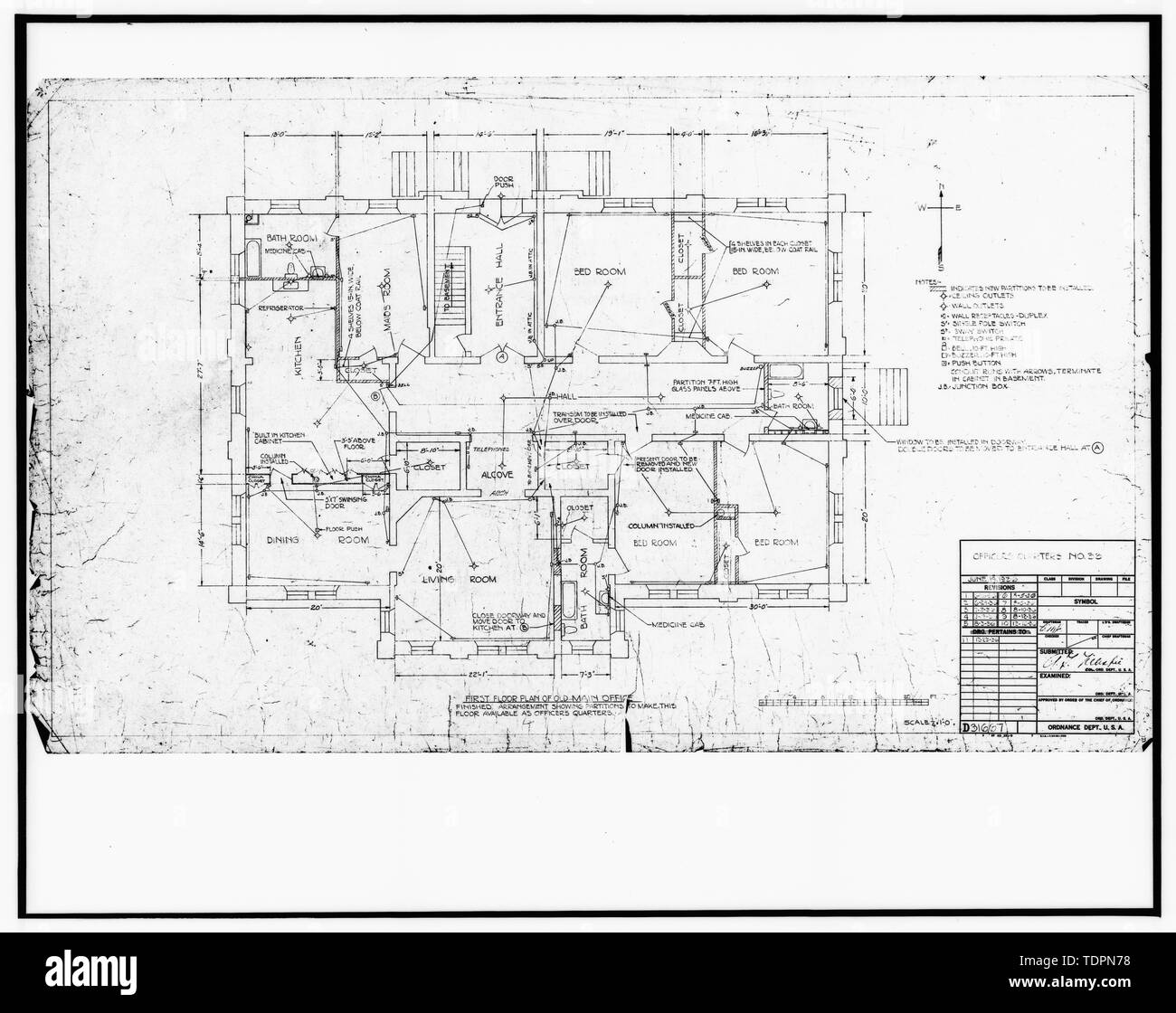 Foto von Zeichnung in Besitz von Engineering plant und Services Division, Rock Island Arsenal. Ersten GRUNDRISS, 1936. - Rock Island Arsenal, Gebäude Nr. 360, Gillespie Avenue zwischen der Rodman Avenue und der North Avenue, Rock Island, Rock Island County, IL Stockfoto