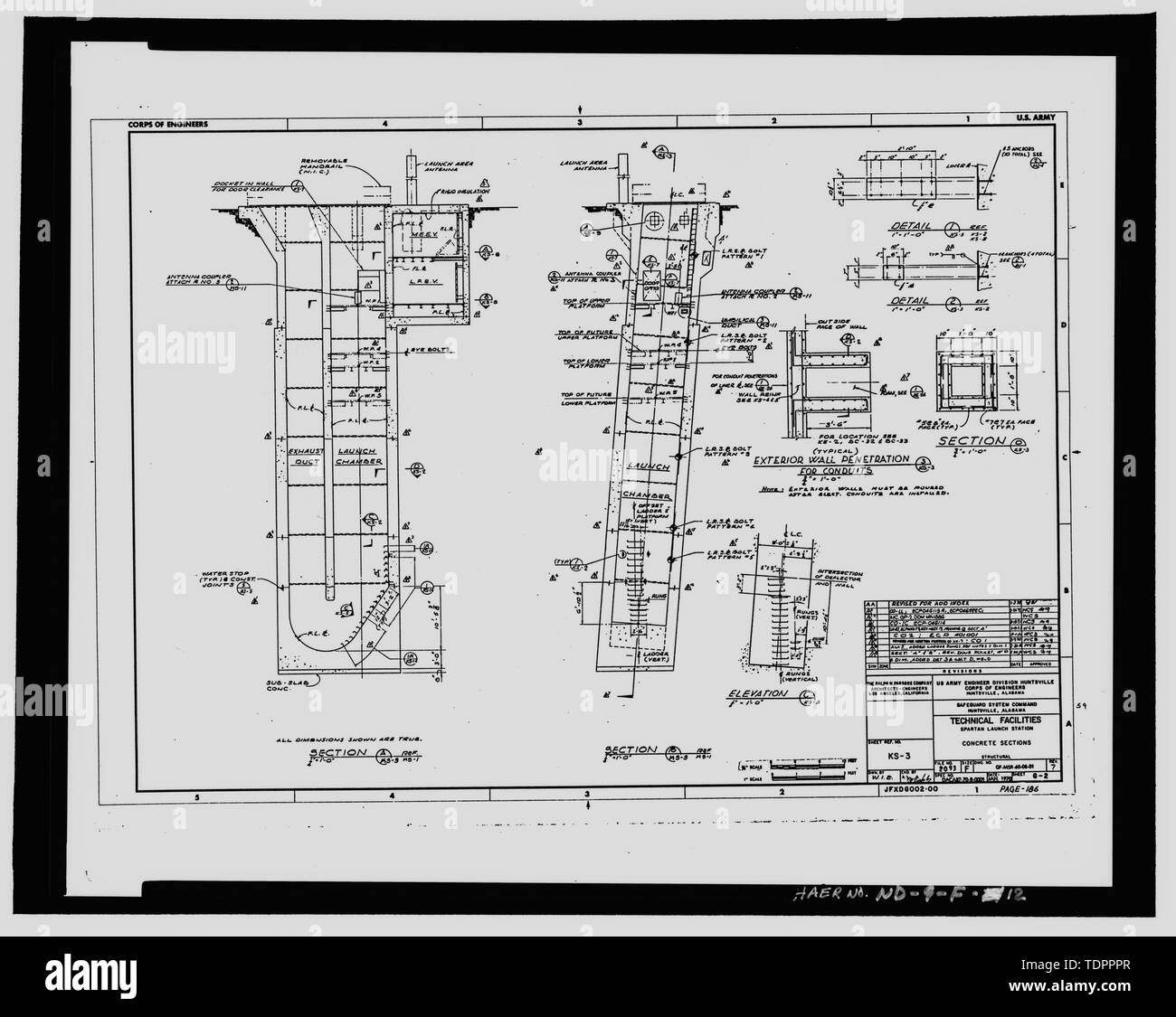Fotografische Kopie von Original Design zeichnen, vom Januar 1970, überarbeitet am 15. Juni 1973 (Original im Besitz der US-Armee Korps der Ingenieure, Huntsville Abteilung). Spartan Start Station konkrete Abschnitte - Stanley R. Mickelsen sichern Komplexe, Raketen starten, in Ausgrenzung, Schüller, Cavalier County, ND Stockfoto
