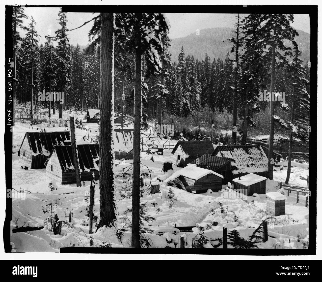Fotografische Kopie von Foto, Fotograf unbekannt, 22. November 1906 (original Drucken bei US-Büro der Reklamation oberen Columbia Bereich Büro, Yakima, im Bundesstaat Washington). Regierung Camp am Fuße des Sees. - Keechelus Dam, Yakima Fluss, 10 km nordwestlich von Easton, Easton, Kittitas County, WA; US-Büro der Reklamation; Edel, T A; Charles, L J; Swigart, Charles H; Baldwin, E H; Crownover, C E; Fraserdesign, Auftragnehmer; Louter, David, Sender; Fraser, Clayton B, Fotograf Stockfoto