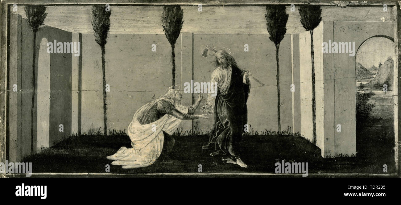Predellentafeln mit der Legende von St. Maria Magdalena: Noli Me Tangere, Gemälde von Sandro Botticelli Stockfoto