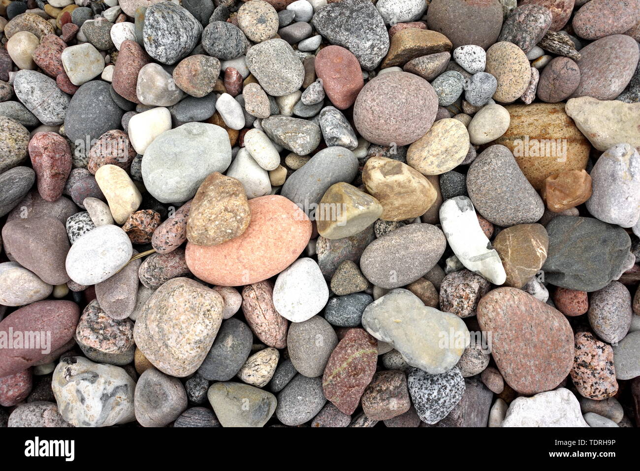 Dekorative Runde Steine, Abstrakte glatten runden Kieseln am Strand, Kieselsteine Meer Textur Hintergrund, Ocean nasse Steine, bunte Steine, Meer, Stockfoto