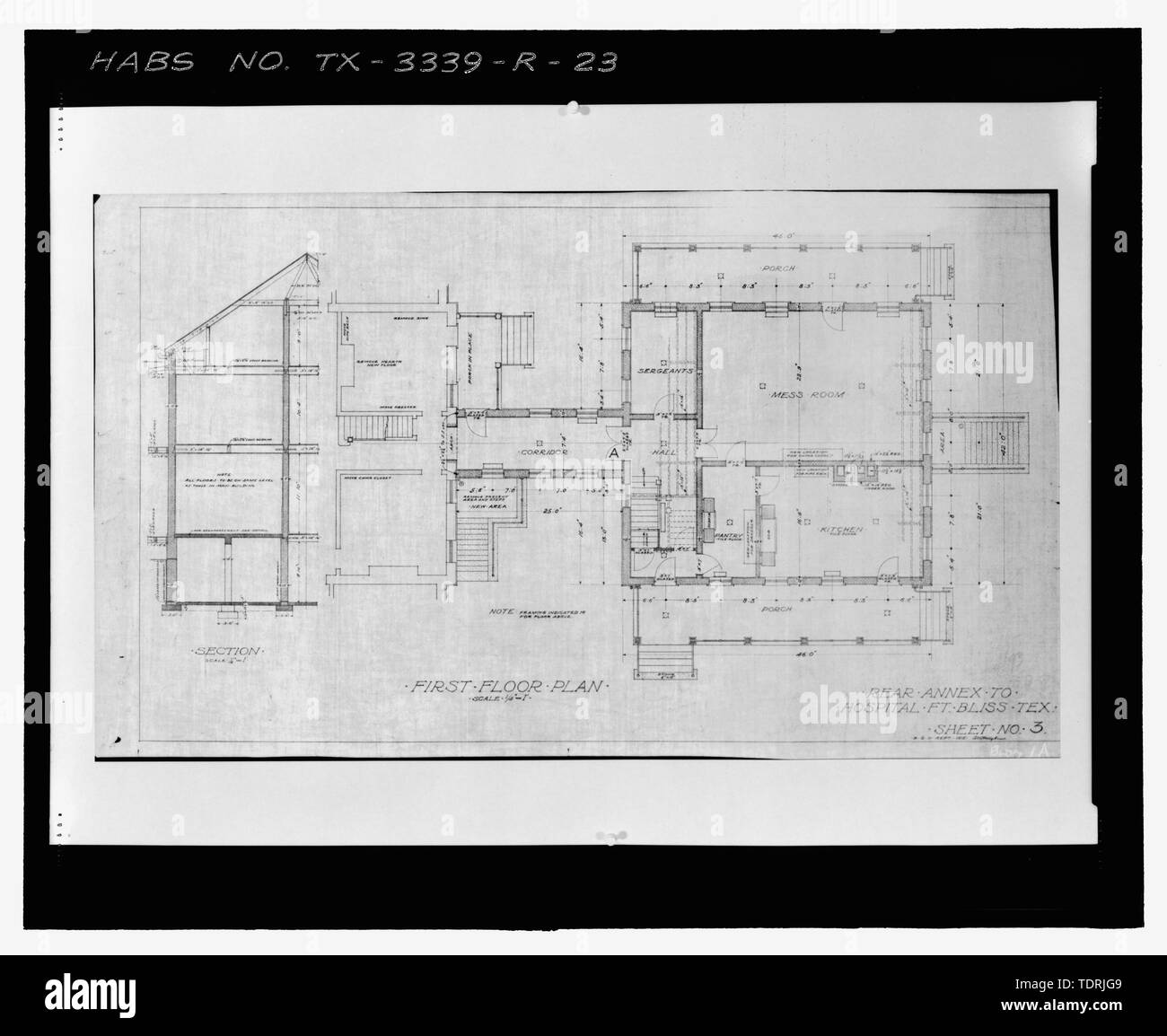 Fotografische Kopie von Blatt Nr. 3 (1915) - Erste Etage - Fort Bliss, Post Krankenhaus, Pershing Road, El Paso El Paso County, TX; Quartermaster General's Office, Architekt; Abteilung der Armee, Eigentümer; Mickelsen, Stanley R., post-Commander Stockfoto