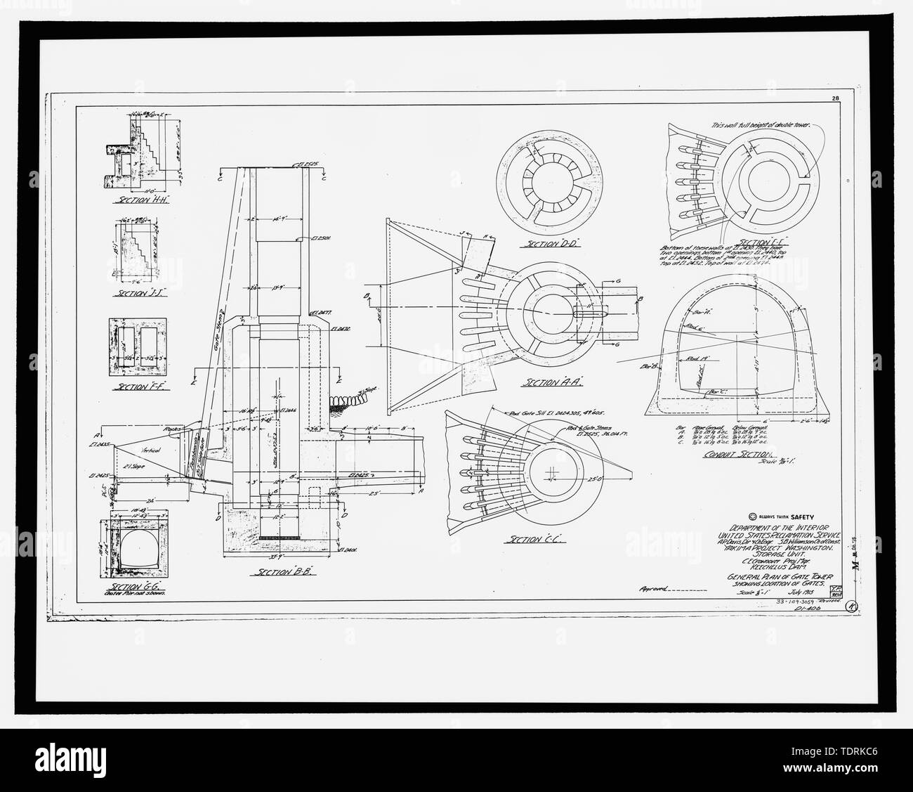 Fotografische Kopie der Konstruktionszeichnung, US-Reklamation Service, Juli 1915 (original Drucken bei US-Büro der Reklamation oberen Columbia Bereich Büro, Yakima, im Bundesstaat Washington). Allgemeinen plan von Gate Tower mit der Position des Gates. - Keechelus Dam, Outlet Turm, Yakim Fluss, 10 km nordwestlich von Easton, Easton, Kittitas County, WA; US-Büro der Reklamation; Fraserdesigns, Auftragnehmer; Louter, David, Sender; Fraser, Clayton B, Fotograf; Wilson, J Thomas, Fotograf Stockfoto