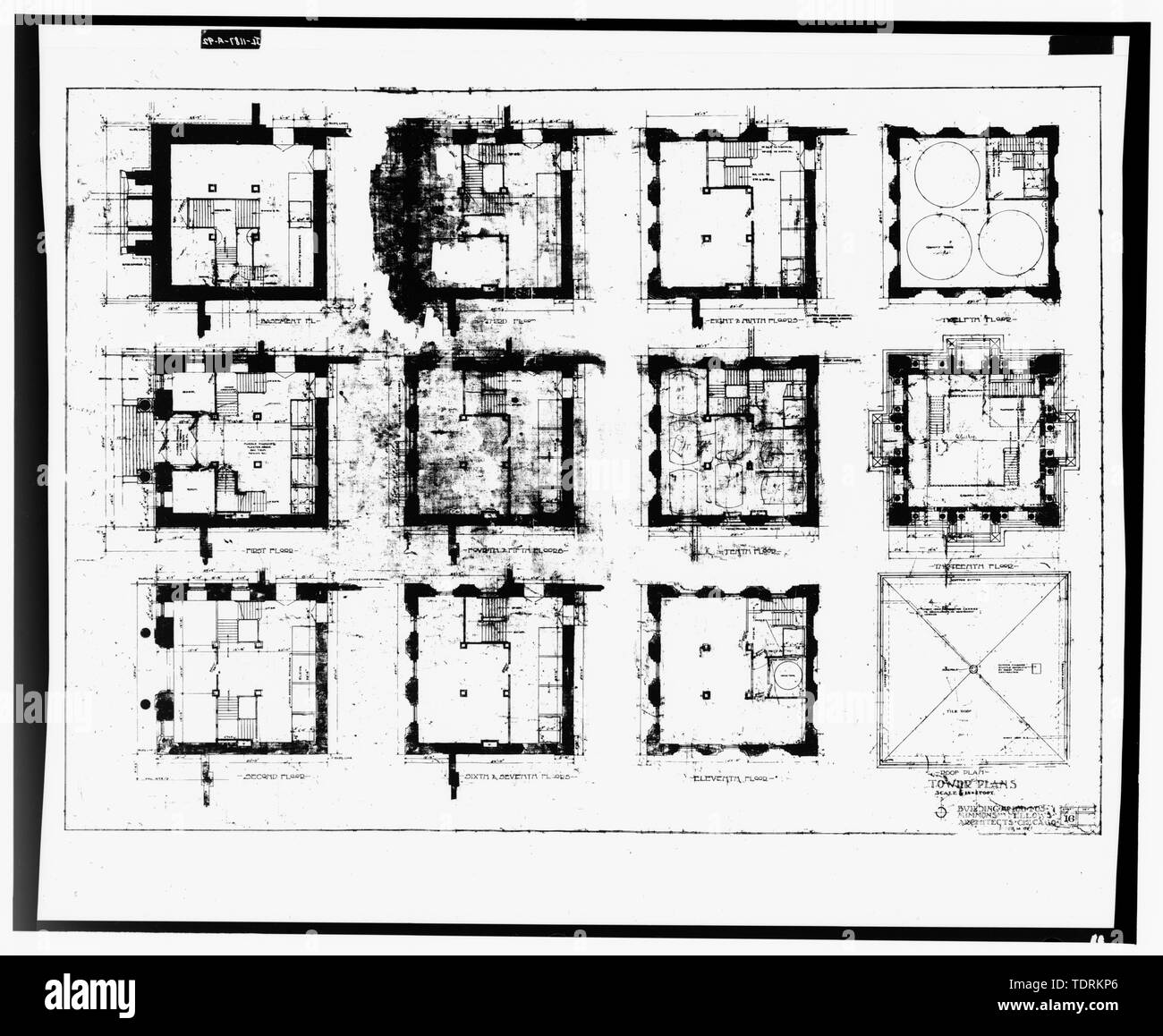 Fotografische Kopie der Zeichnung (Februar 1905, Reproduktion der ursprünglichen Zeichnung in Archiven, Public Affairs Department, Sears Warengruppe, Hoffman Estates, Illinois). Nimmons und Stipendiaten. 1-8 Zoll zu einem Fuß Grundrisse der Ebenen des Turms. Diese Zeichnung ist von einer Blaupause eingestellt. Turm GRUNDRISSE - Sears Roebuck und Unternehmen Versandhandel Pflanze, Merchandise Gebäude, 924 South Homan Avenue, Chicago, Cook County, IL; Nimmons und Stipendiaten, Architekten; Wegman-French, Lysa, Sender Stockfoto