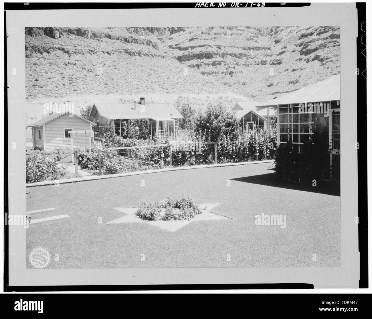 Fotografische Kopie des historischen Foto, Juli 19, 1929 (Original drucken in Gruppe 115 eingereicht, National Archives, Washington, D.C.). Zentrale Büros, Lager OWYHEE DAMSITE. - Owyhee Dam, über Owyhee Fluss, Nyssa, Malheur County, ODER Stockfoto