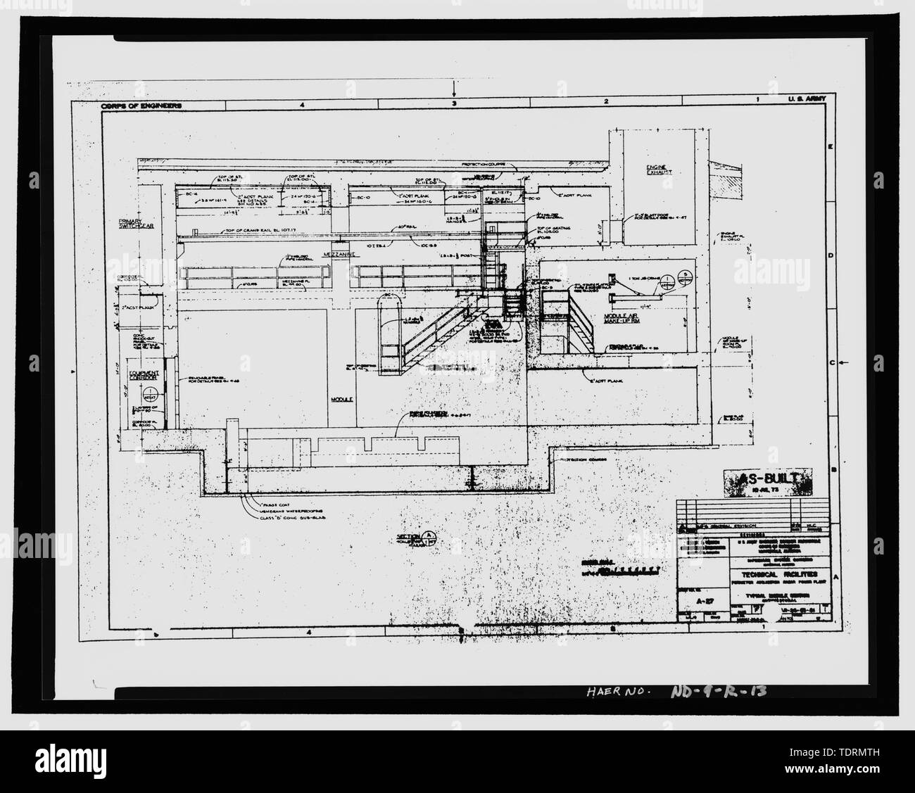 Fotografische Kopie der ursprünglichen As-Built-Zeichnung, vom 10. Juli 1973 (ursprüngliche Zeichnung, die sich im Besitz der US-Armee Korps der Ingenieure, Huntsville Abteilung). Typische module Abschnitt - Stanley R. Mickelsen sichern Komplexe, Perimeter Acquisition Radar Kraftwerk, in begrenzter Zugang, südwestlich von PARB am Ende der Service Road B, Schüller, Cavalier County, ND Stockfoto