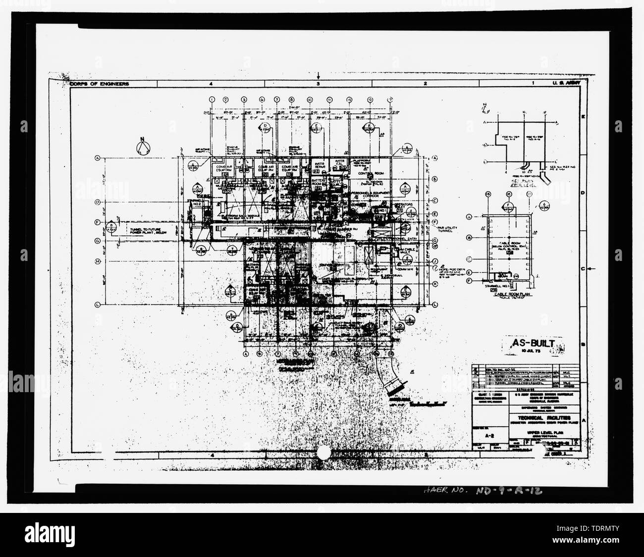 Fotografische Kopie der ursprünglichen As-Built-Zeichnung, vom 10. Juli 1973 (ursprüngliche Zeichnung, die sich im Besitz der US-Armee Korps der Ingenieure, Huntsville Abteilung). Obere Untere Ebene planen - Stanley R. Mickelsen sichern Komplexe, Perimeter Acquisition Radar Kraftwerk, in begrenzter Zugang, südwestlich von PARB am Ende der Service Road B, Schüller, Cavalier County, ND Stockfoto