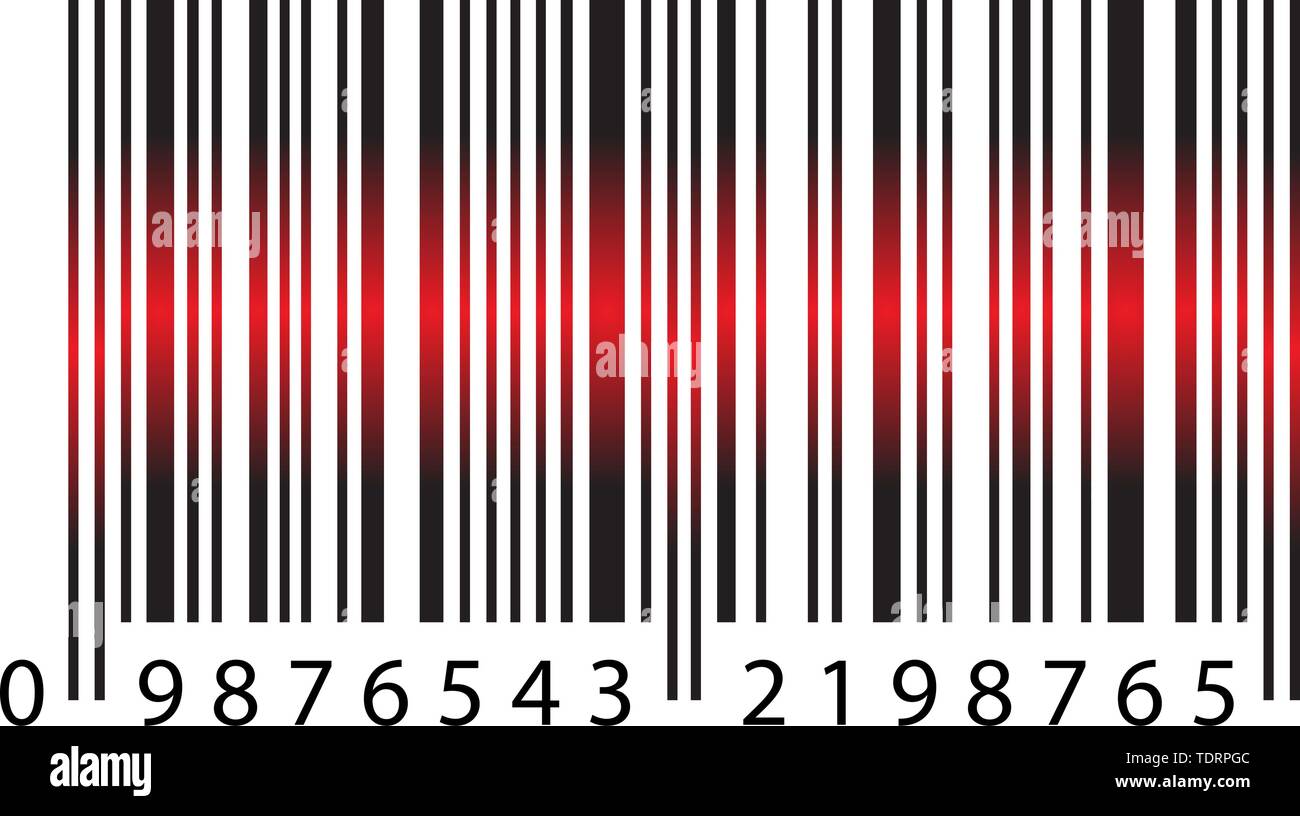 Moderne realistische Einfache Barcode mit rotem Laserlicht in Vector Illustration isoliert auf weißem Hintergrund. Marketing, Internet Konzept, Supermarkt kaufen Stock Vektor