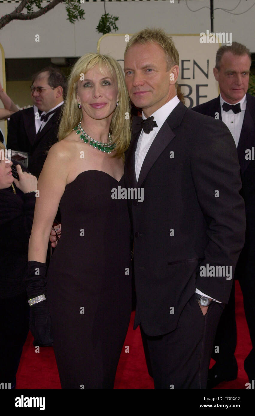 Jan 21, 2001; Los Angeles, CA, USA; Popstar STING mit Frau, Produzent Trudie Styler @ die Golden Globe Awards 2001. (Bild: Â© Chris Delmas/ZUMA Draht) Stockfoto