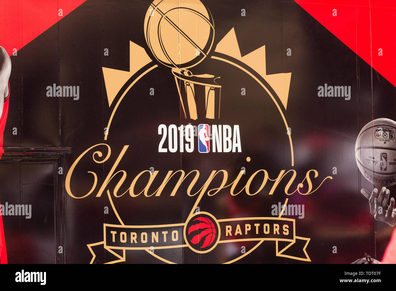 Toronto, Kanada. 17 Juni, 2019. Bild der 2019 NBA Champions Logo auf dem Bus wie der Toronto Raptors ihre siegesparade nach dem Sieg gegen die Golden State Warriors in der NBA Endrunden in Toronto. Juni 17, 2019. (Golden State Warriors 110 - 114 Toronto Raptors) Credit: SOPA Images Limited/Alamy leben Nachrichten Stockfoto