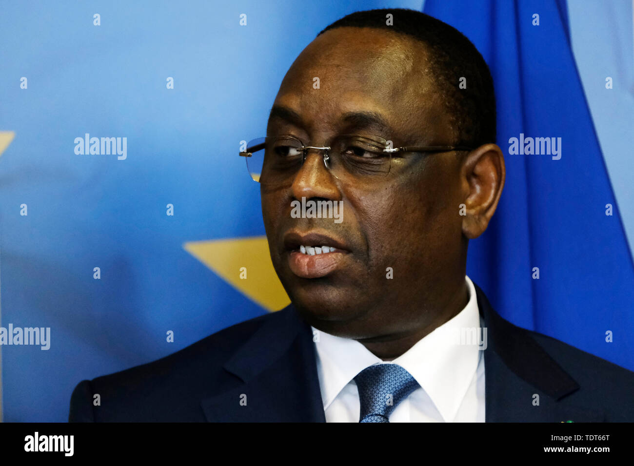 Brüssel, Belgien. 18. Juni 2019. Präsident von Senegal Macky Sall trifft der Präsident der Europäischen Kommission, Jean-Claude Juncker. Credit: ALEXANDROS MICHAILIDIS/Alamy leben Nachrichten Stockfoto