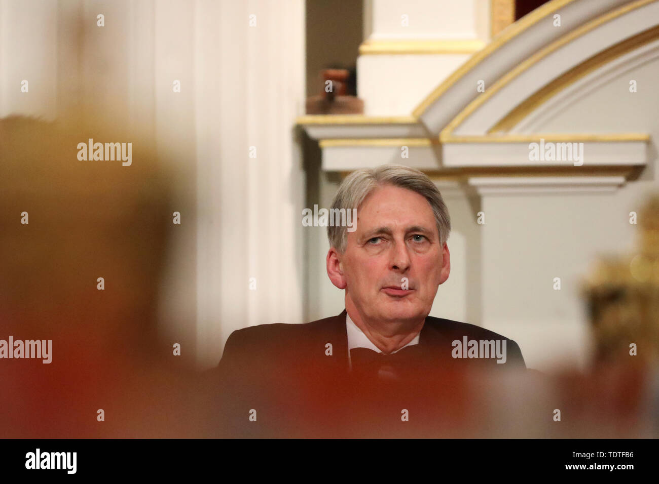 Schatzkanzler Philip Hammond liefert eine Rede bei der jährlichen Bankiers und Kaufleute Abendessen im Mansion House in London. Stockfoto