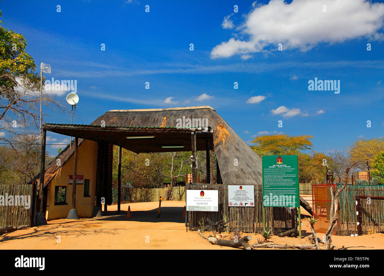 Eingang des Sabi Sands Reservat, Südafrika Sabi Sands Reservat Stockfoto