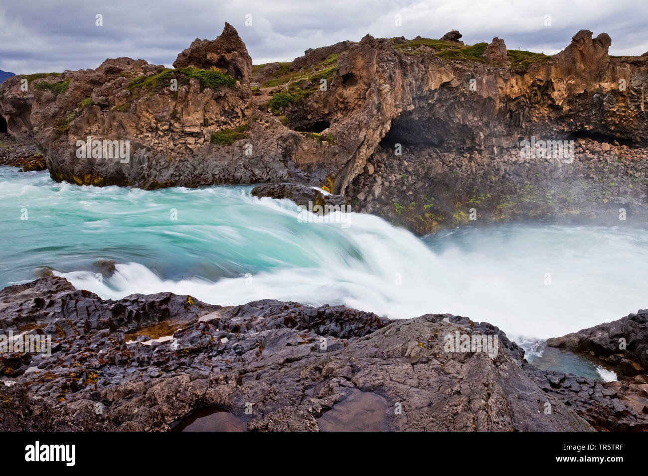 Godafoss Wasserfall, Island, Skjalfandafljot, Godafoss Stockfoto