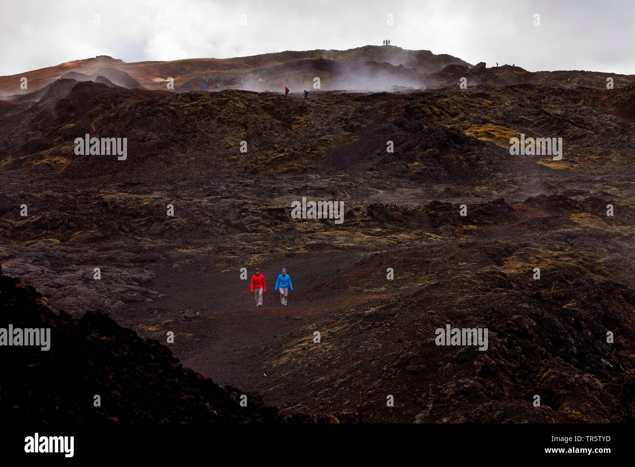 Touristen an der Krafla Vulkan, Island, Krafla Stockfoto