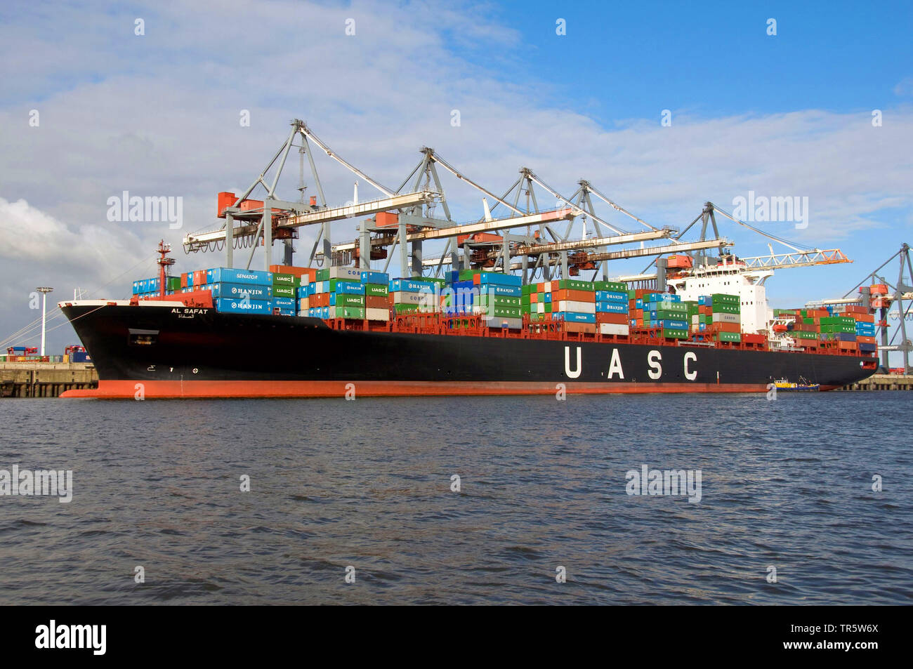 Container terminal Eurogate und Containerschiff, Deutschland, Hamburg Stockfoto