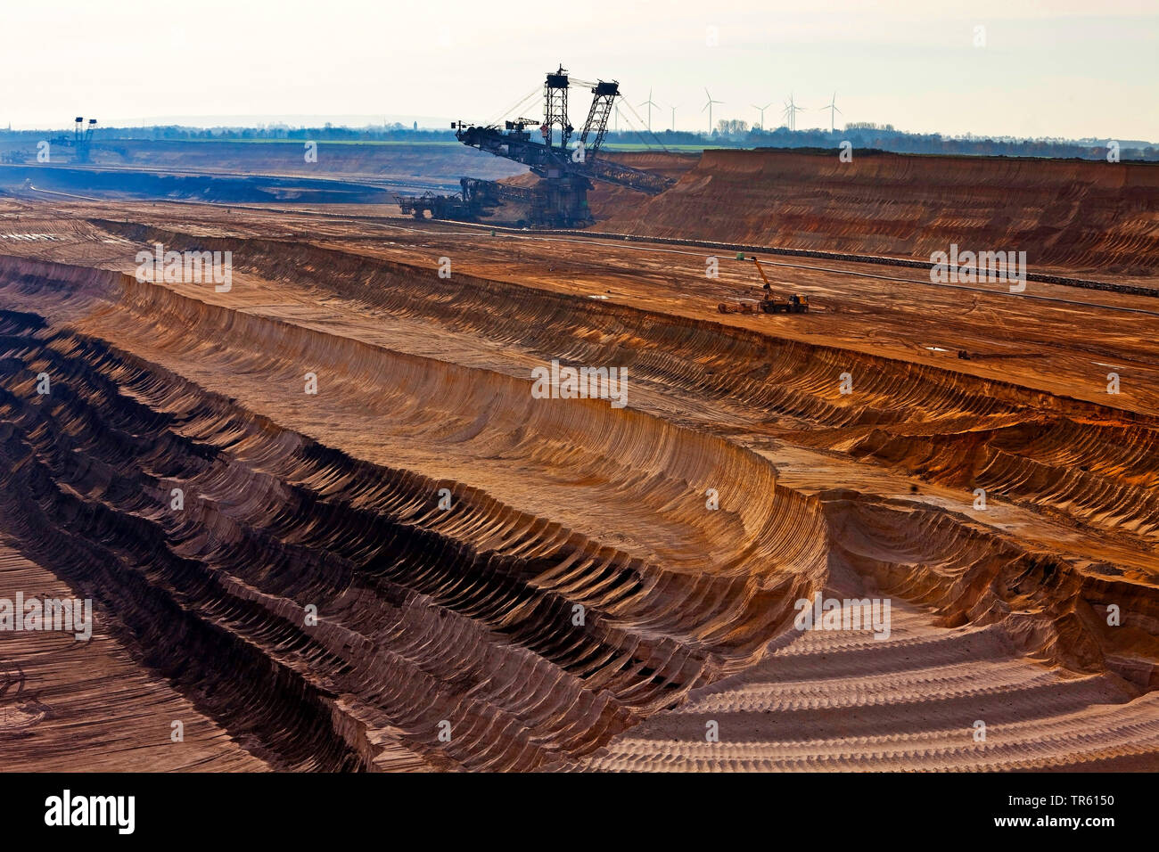 Braunkohle Tagebau mit Schaufelradbagger, Deutschland, Nordrhein-Westfalen, Garzweiler, Juechen Stockfoto