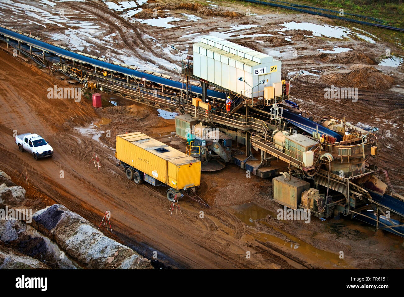 Braunkohle Tagebau mit Förderanlage, Deutschland, Nordrhein-Westfalen, Garzweiler, Juechen Stockfoto