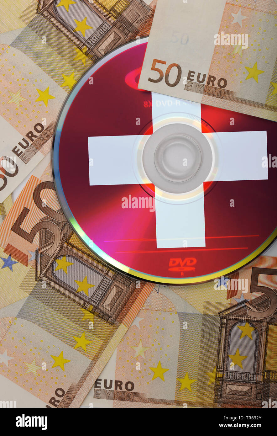 CD mit Suisse kreuz und Euro-scheine, Suisse Bankkonto, Schweiz Stockfoto