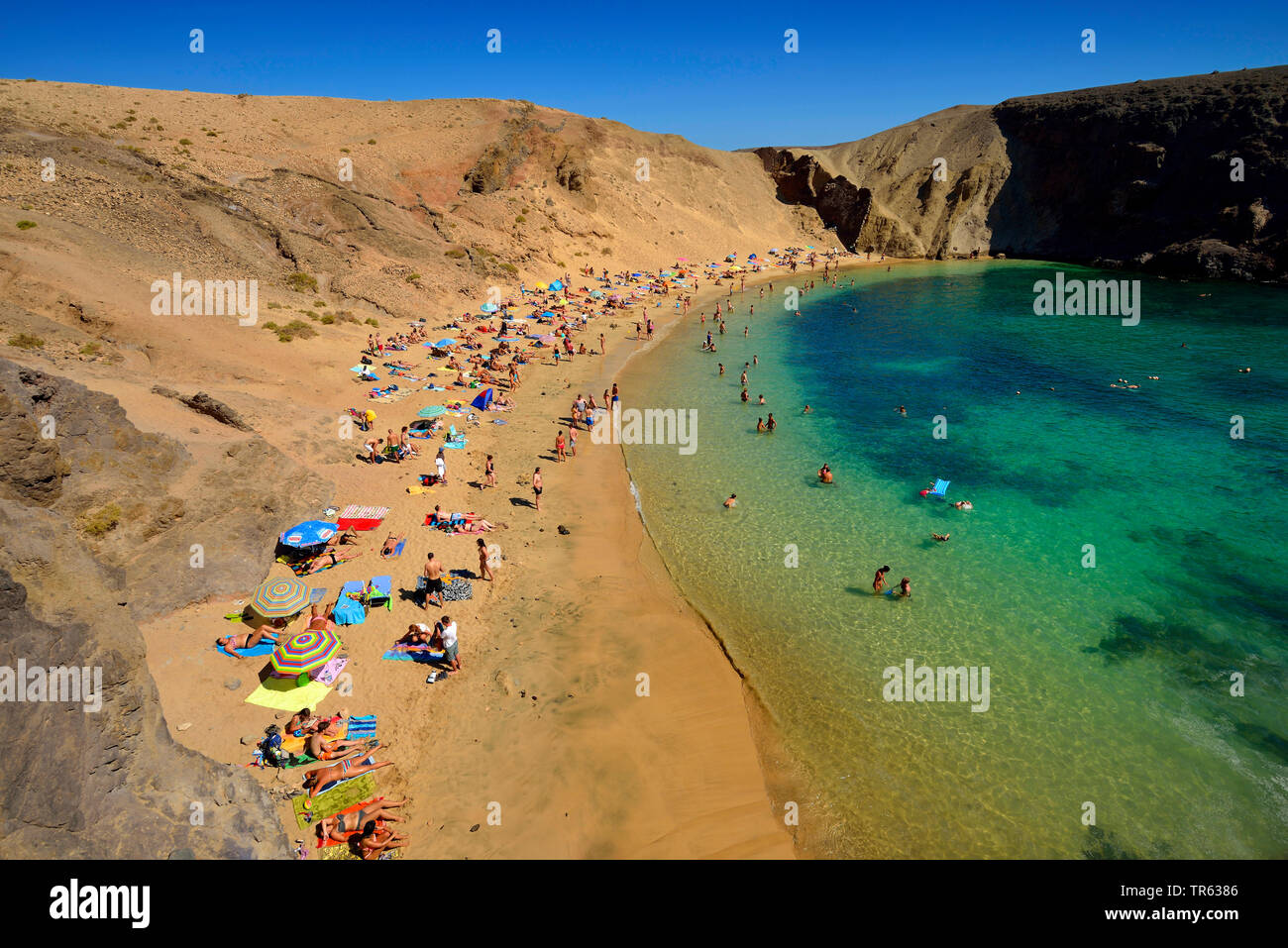 Playas de Papagayo im Naturpark Monumento Natural de Los Ajaches, Kanarische Inseln, Lanzarote, Monumento Natural de Los Ajaches, Playa Blanca Stockfoto